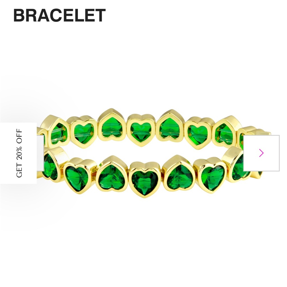 JTG Emerald  Green Heart Gold stretch Bracelet